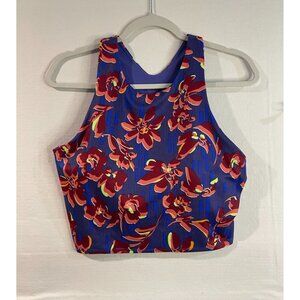 Athleta Conscious Crop Red Purple Floral Printed Longline Top Bra Bralette XL